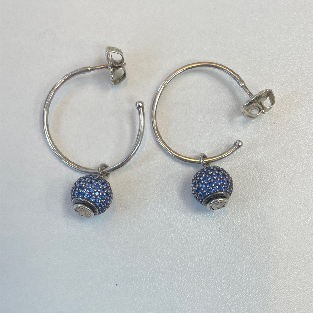 Pandora Blue and Silver interchangeable hoop earrings
